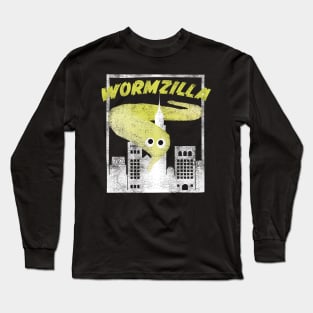 Yellow Worm On A String Meme Wormzilla Retro Japanese Style Long Sleeve T-Shirt